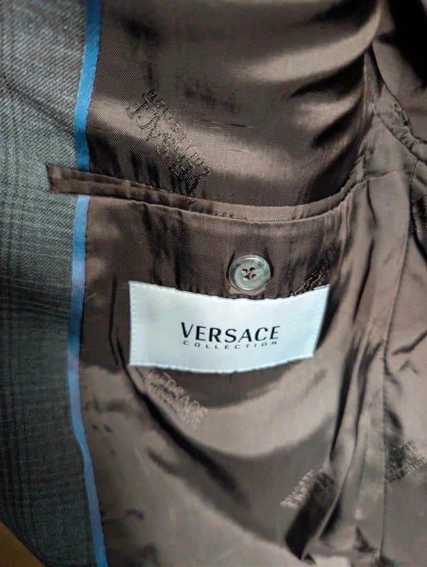 Versace Mens Versace Collection 'Iveze' Brown/Grey Check Tailored Fit Wool Blazer - 40R (50EU)