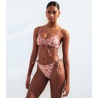 New Look Women's Pink Starfish Print Tie Side Bikini Bottoms New Look - 1