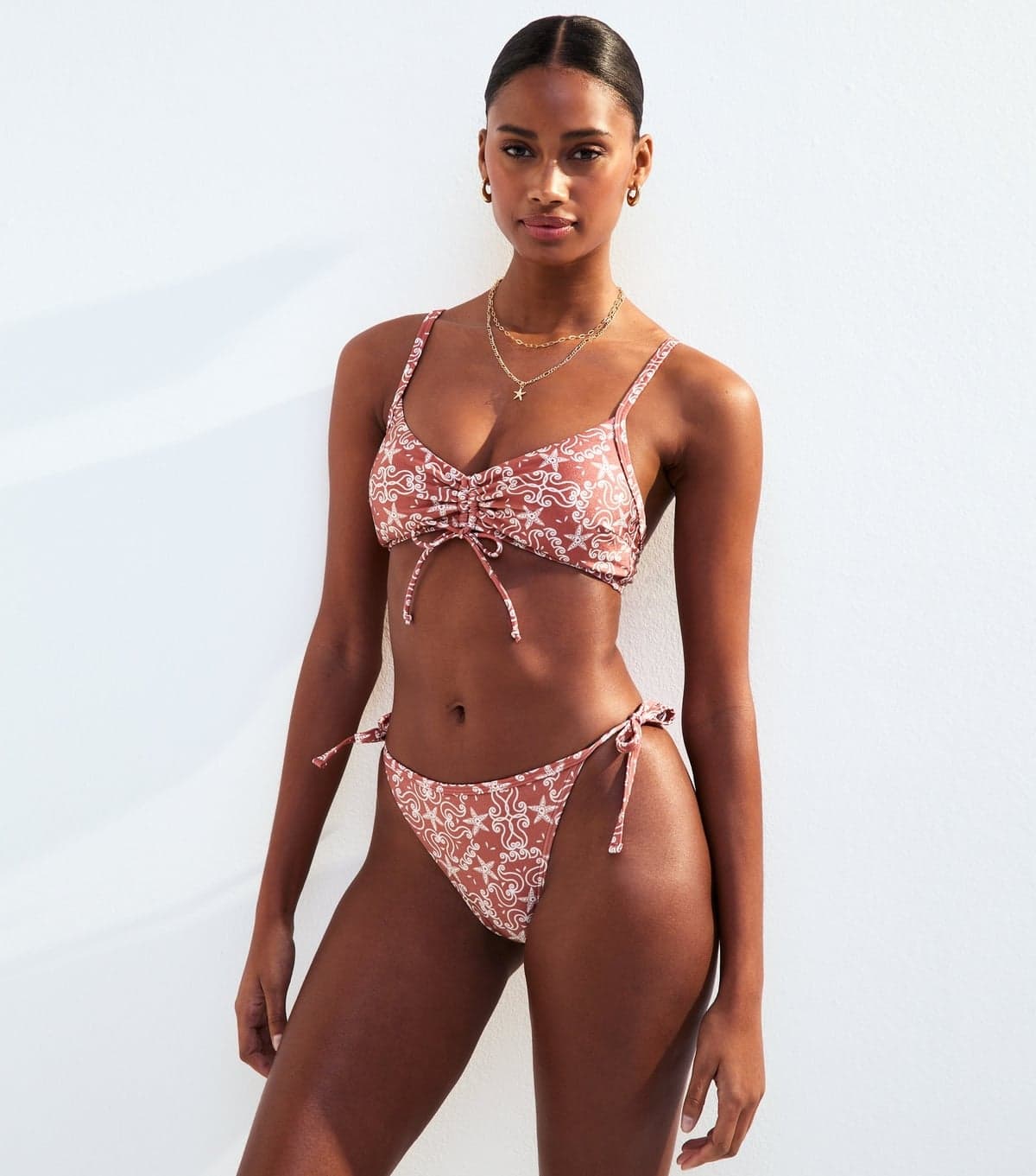 New Look New Look Pink Starfish Print Tie Side Bikini Bottoms