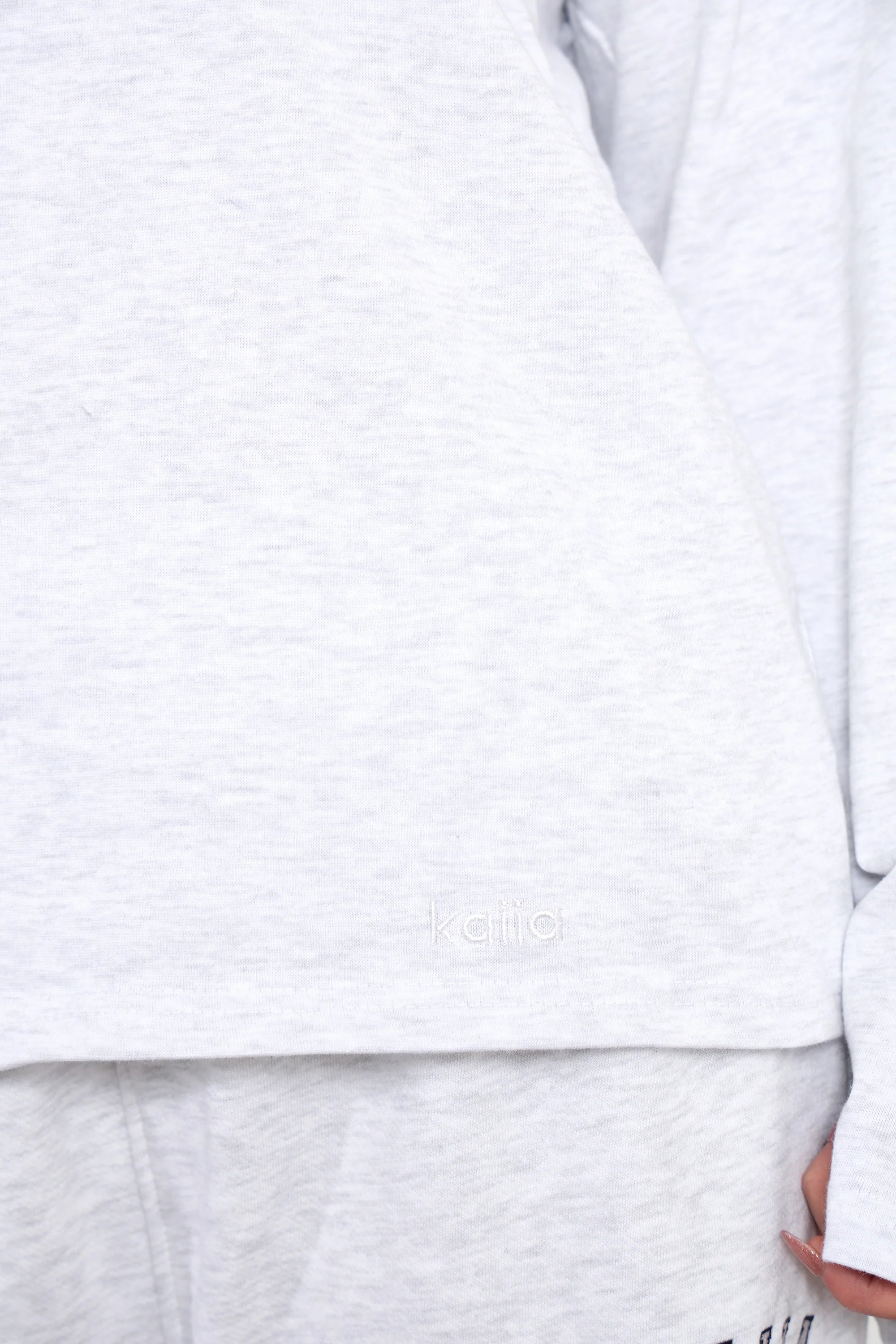 Kaiia Kaiia Cotton Long Sleeve Oversized T Shirt Light Grey Marl - 4