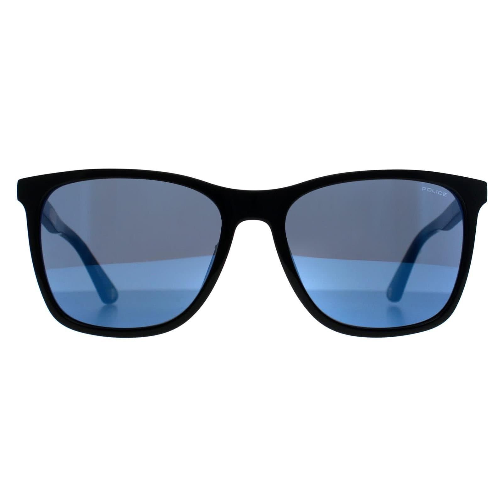 Police Police Men's Square Shiny Black Smoke Mirror Blue SPL872N Origins 1