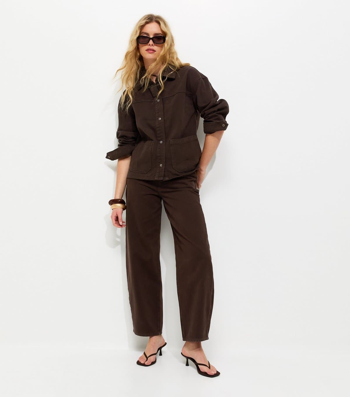New Look Women's Dark Brown Barrel Leg Jeans New Look