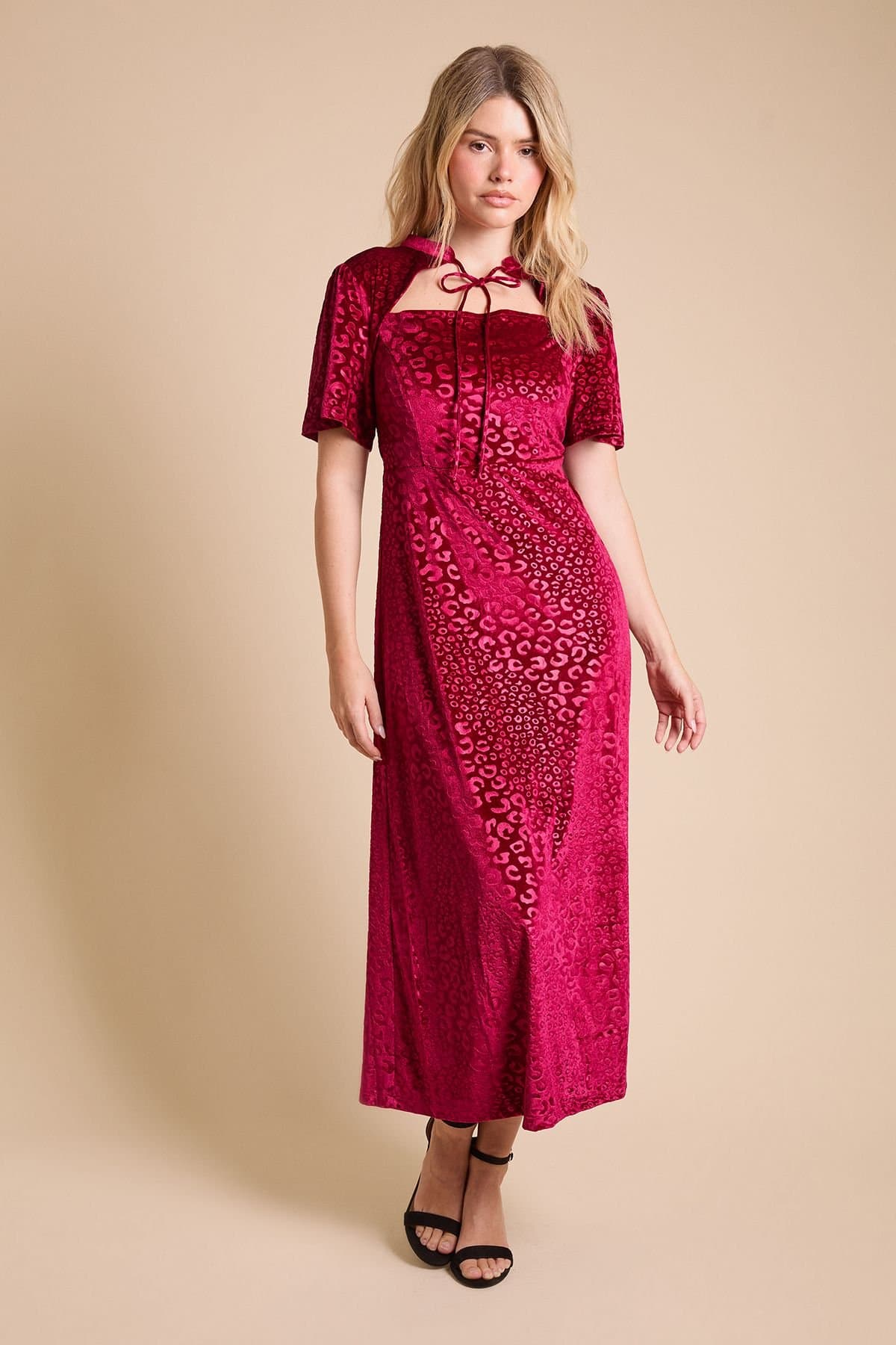 Dorothy Perkins Dorothy Perkins Women's Dp Luxe Tie Front Velvet Maxi Dress in Berry
