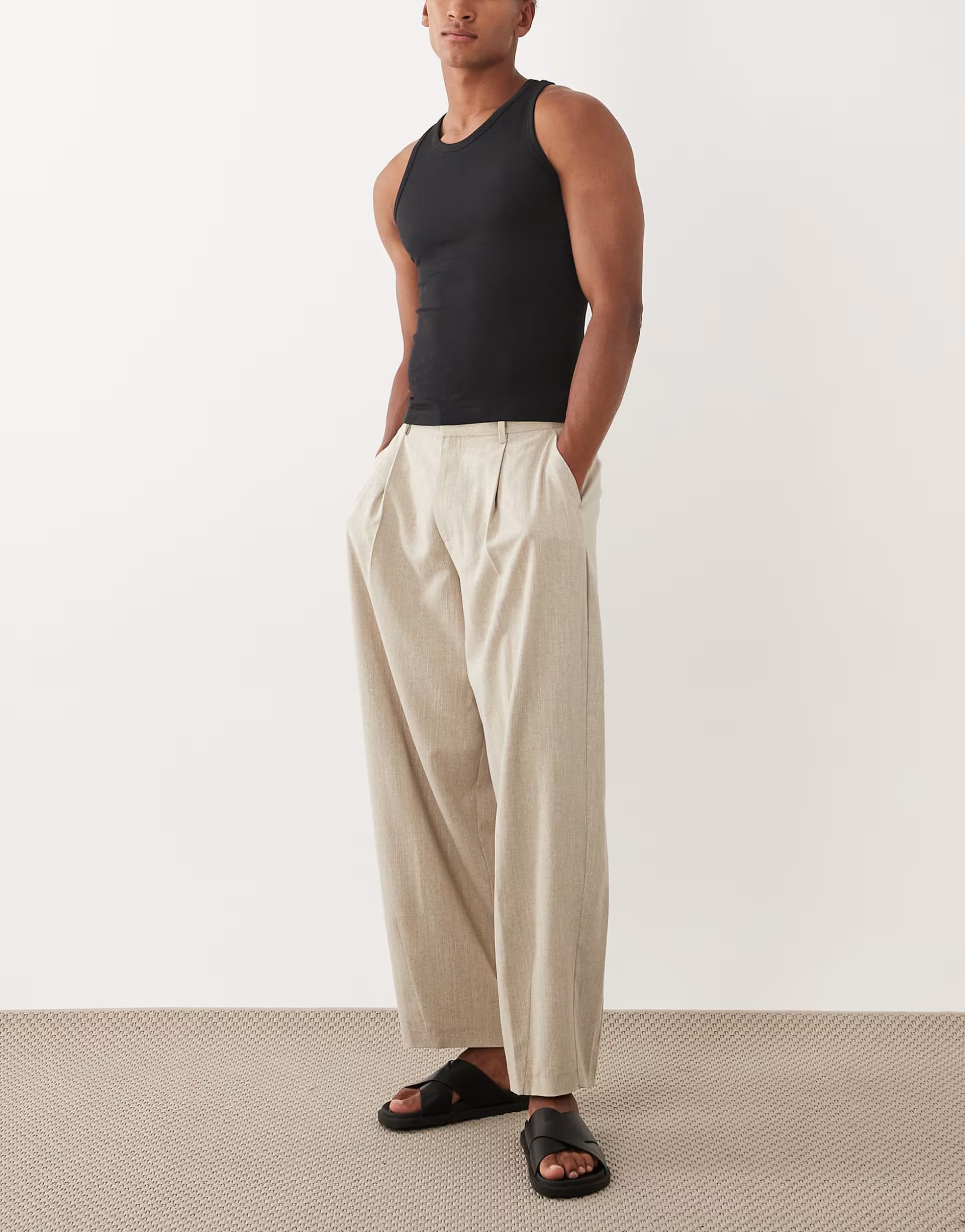ASOS ASOS DESIGN smart barrel leg trousers in stone linen look texture