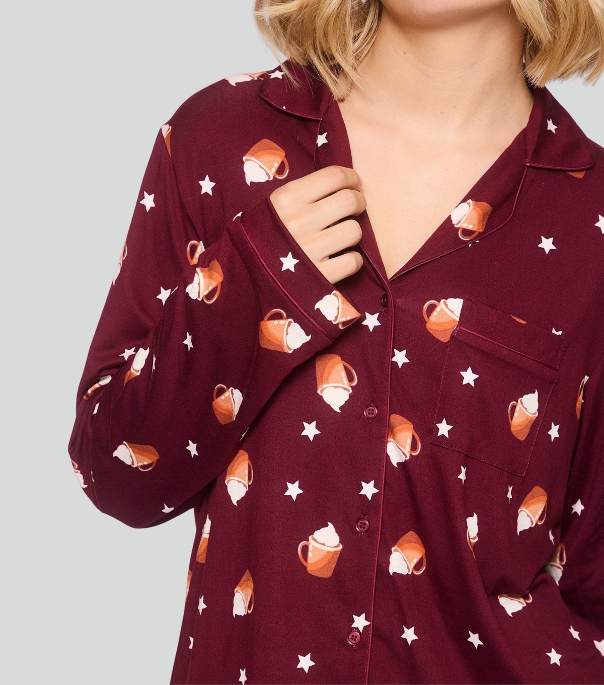 Loungeable Women's Burgundy Latte Print Shirt and Trousers Pyjama Set Loungeable New Look - 2