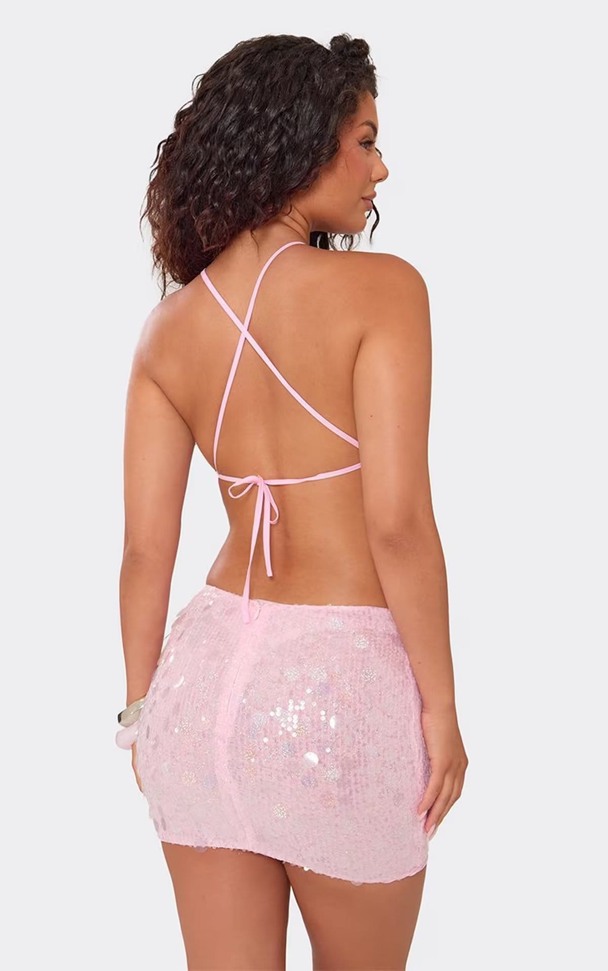 EGO Pink Sequin Backless Mini Dress, Women's Size UK 6