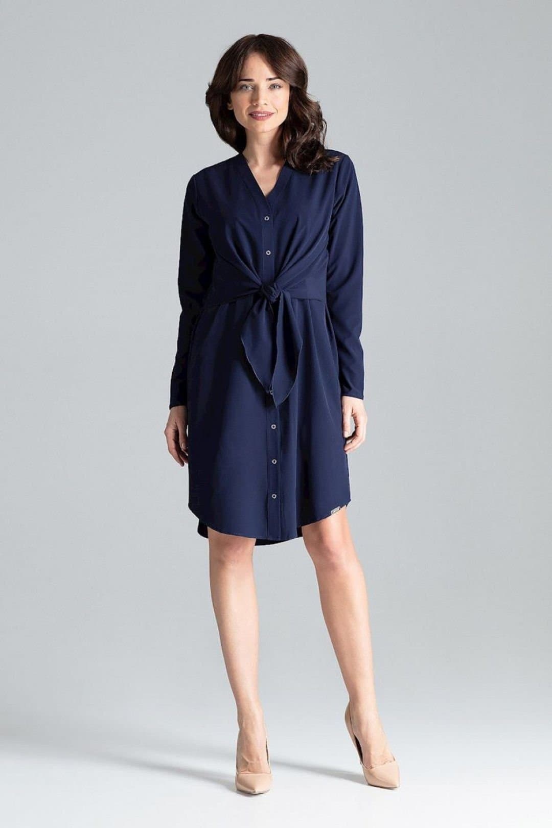 Love Lace Love Lace Women's Shirt Dress Cheese Neck Tie Waist in Navy