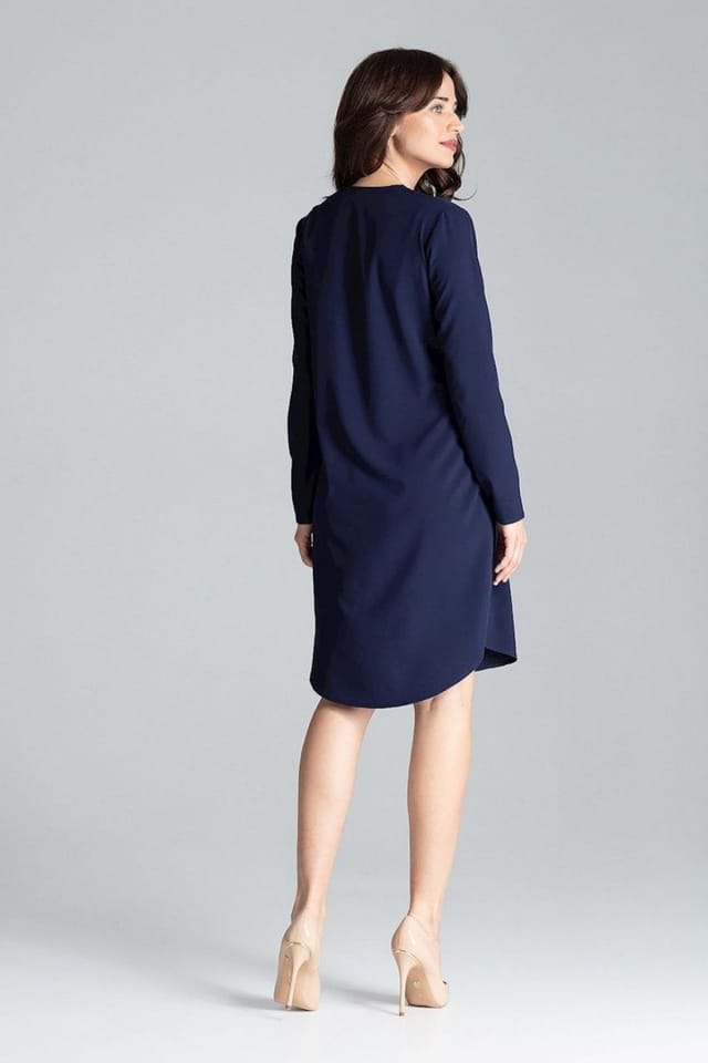 Love Lace Love Lace Women's Shirt Dress Cheese Neck Tie Waist in Navy - 3