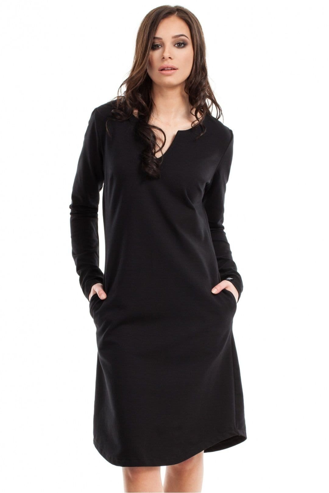 Love Lace Black Sweatshirt A-Line Long Sleeve Dress