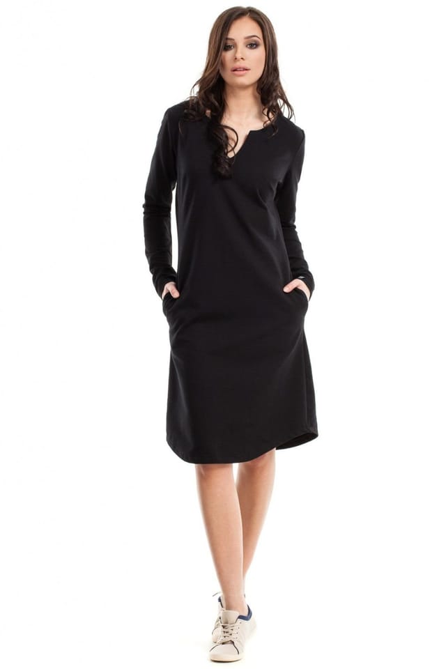 Love Lace Love Lace Women's Everyday A Line Long Sleeve Sweatshirt Dress in Black - 2