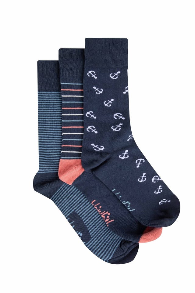 Weird Fish Weird Fish Men's Wyatt Patterned Socks 3 Pack in Dark Navy - 2