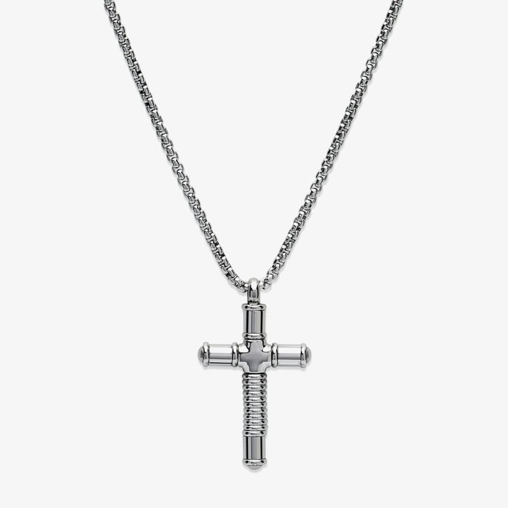 Unique Unique Men's Stainless Steel Cross Necklace in Silver