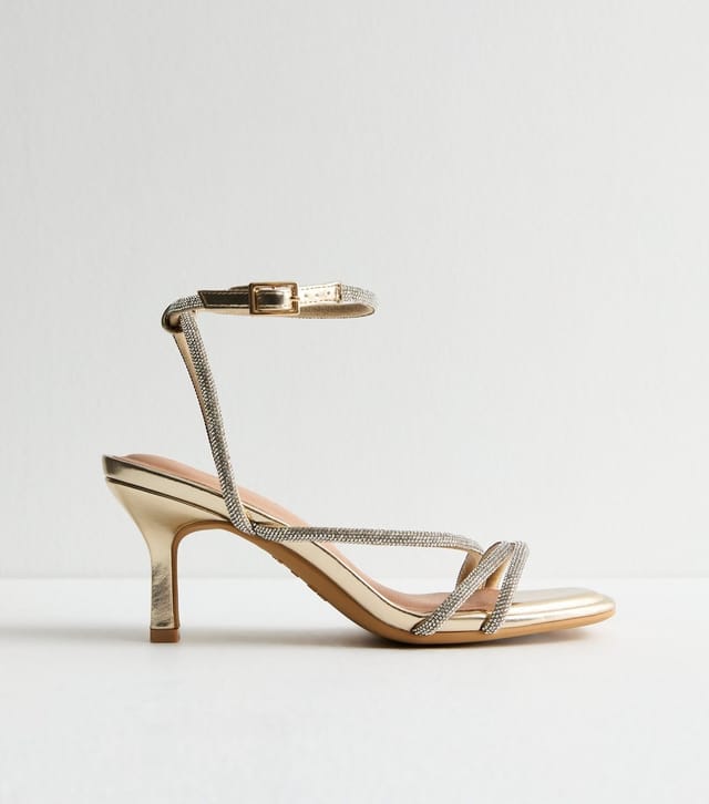 New Look Women's Wide Fit Gold Diamanté Embellished Faux Leather Sandals Vegan New Look - 2