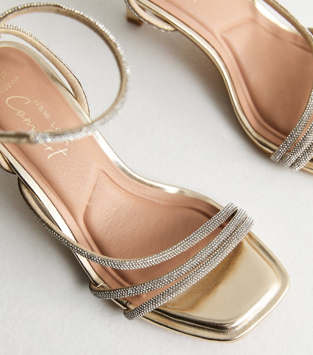 New Look Women's Wide Fit Gold Diamanté Embellished Faux Leather Sandals Vegan New Look - 4