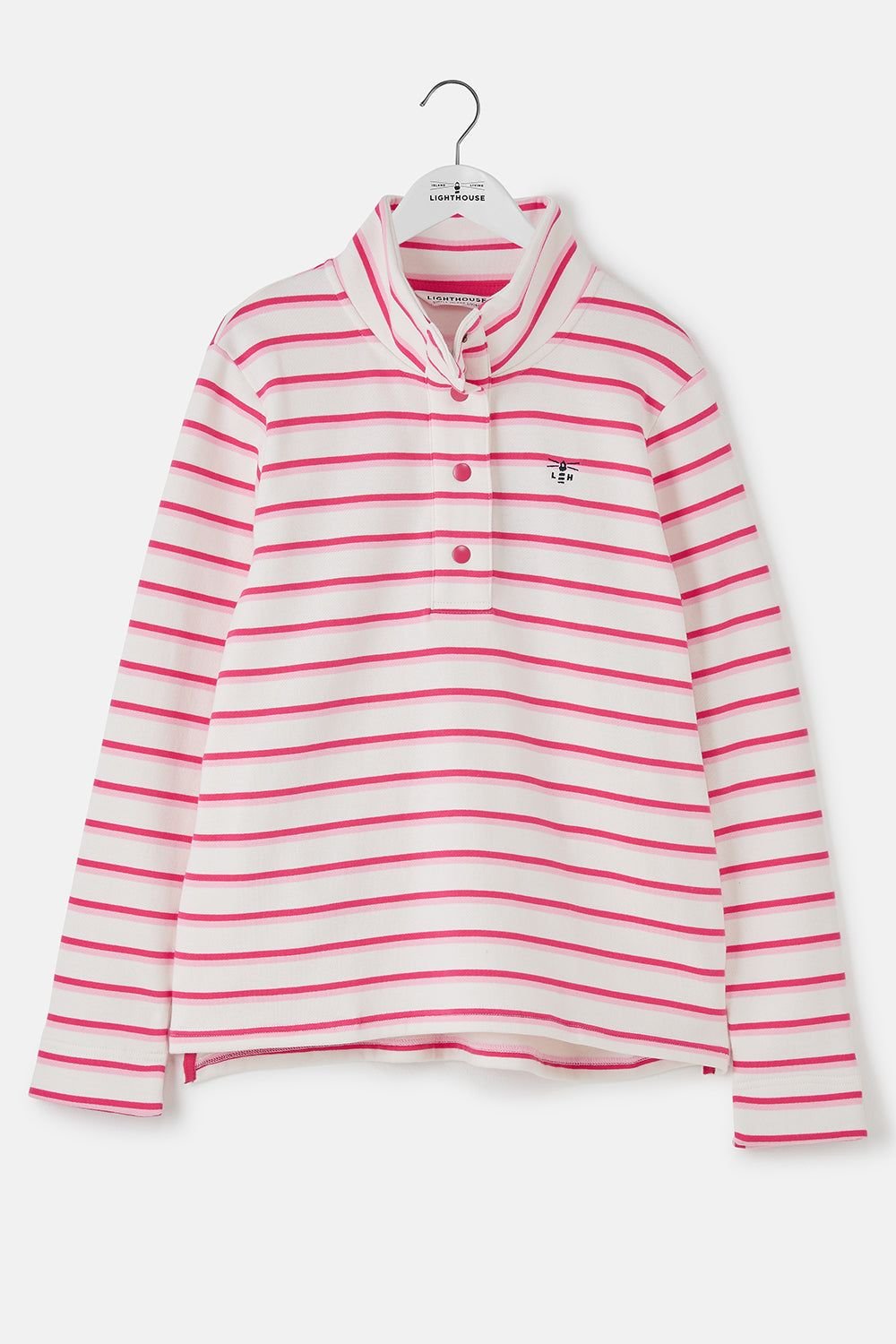 Lighthouse Clothing Lighthouse Clothing Women's Haven Jersey Popper Detail Cotton Top in Light Pink - 2