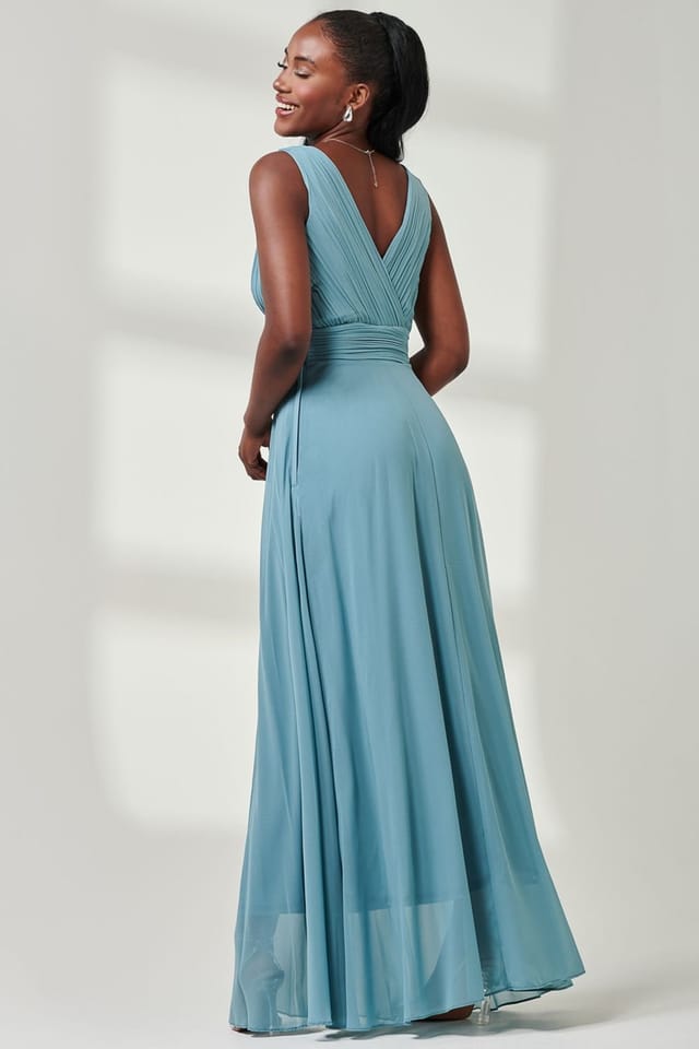 Jolie Moi Jolie Moi Women's Pleated Bodice Chiffon Maxi Dress in Pale Green - 2
