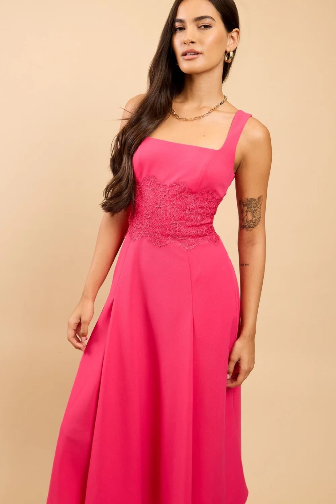 Little Mistress Little Mistress Women's Pink Lace Detail Midaxi Dress - 4