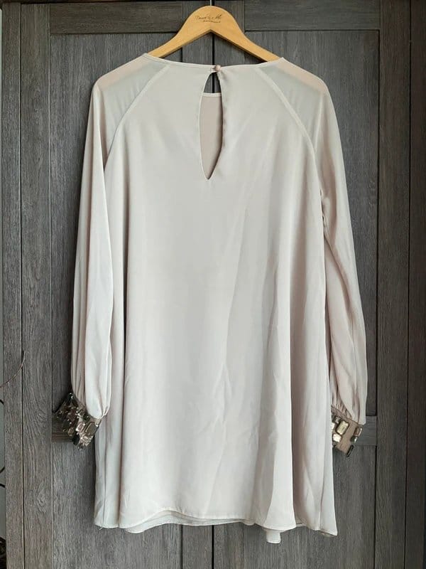 ASOS Pale Mushroom Beige Chiffon Bead Cuff Shift Dress