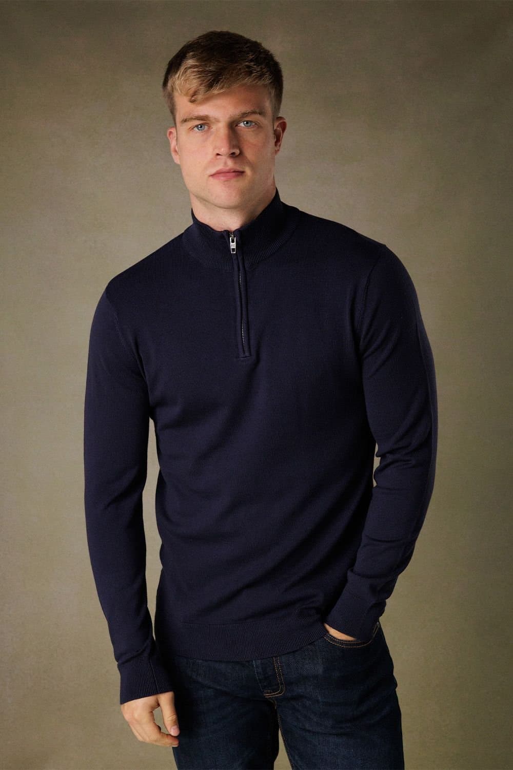 French Connection French Connection Men's 1/2 Zip Knitted Jumper in Dark Blue