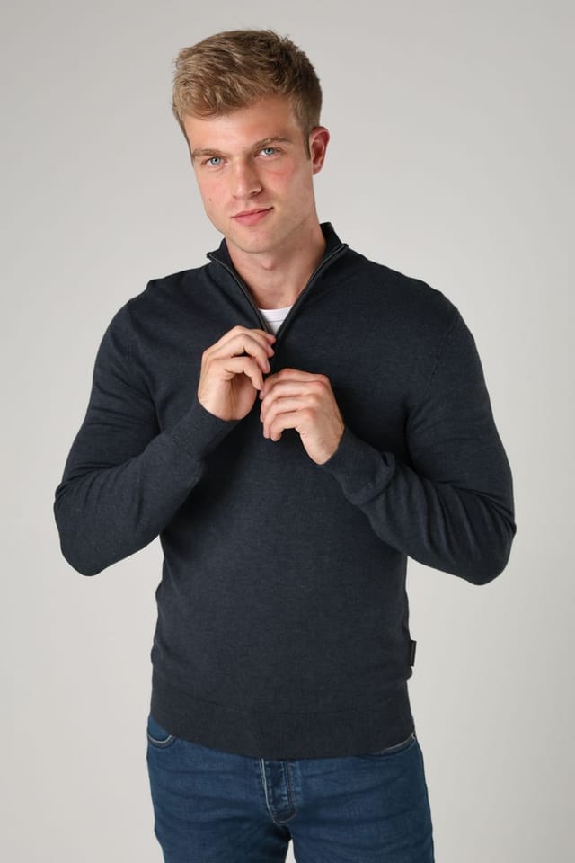 French Connection French Connection Men's 1/2 Zip Knitted Jumper in Dark Blue - 2