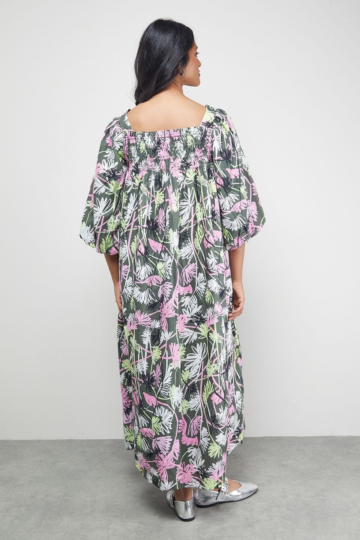 Warehouse Warehouse Women's Tony Cotton Shirred Square Neck Midi Dress - 4