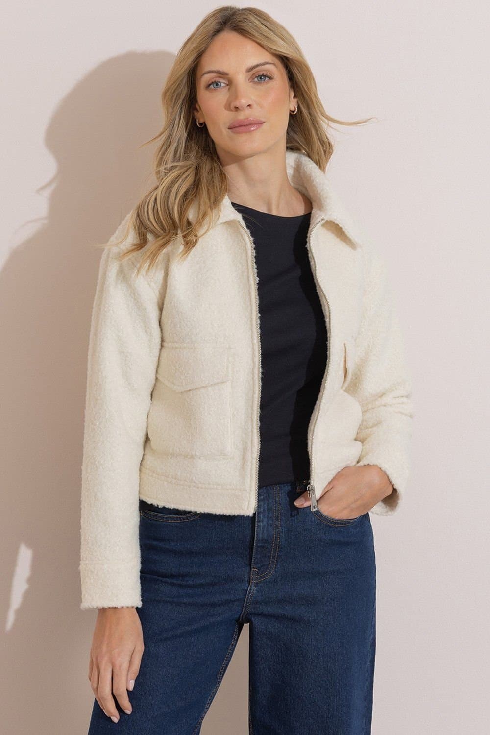 Klass. Klass. Women's Boucle Zip Up Jacket in Ivory