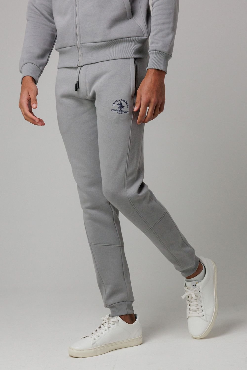 Santa Barbara Polo & Racquet Club Santa Barbara Polo & Racquet Club Men's Cotton Rich Joggers with Zipped Pockets & Drawstring Waist in Grey - 1