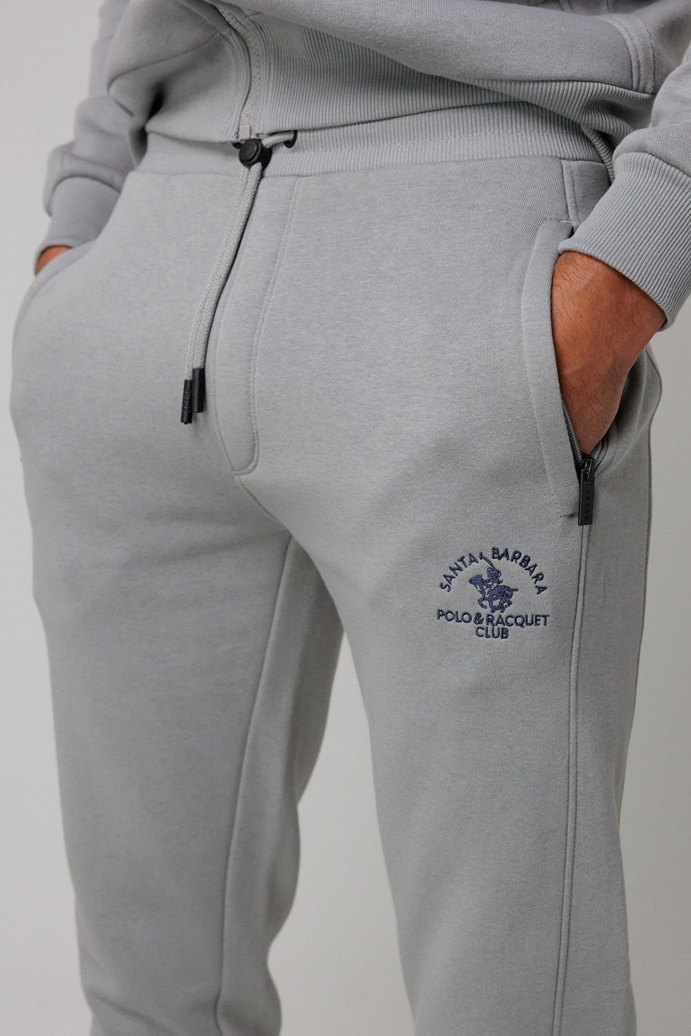 Santa Barbara Polo & Racquet Club Santa Barbara Polo & Racquet Club Men's Cotton Rich Joggers with Zipped Pockets & Drawstring Waist in Grey - 3