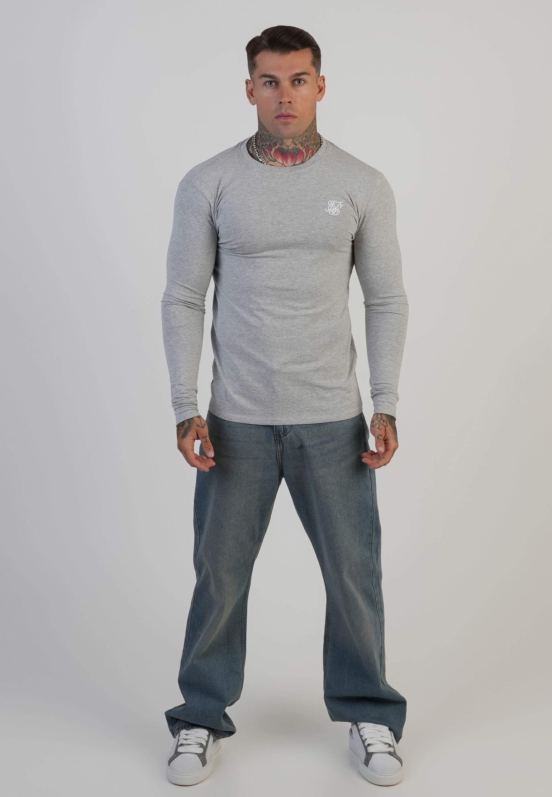 SikSilk SikSilk Men's Essentials LS T-Shirt in Grey - 4