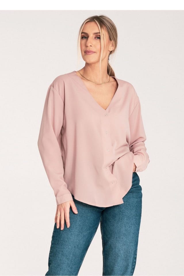 Love Lace Love Lace Women's Long Sleeve Press Stud Cuff Fastened Shirt in Dusty Pink - 2
