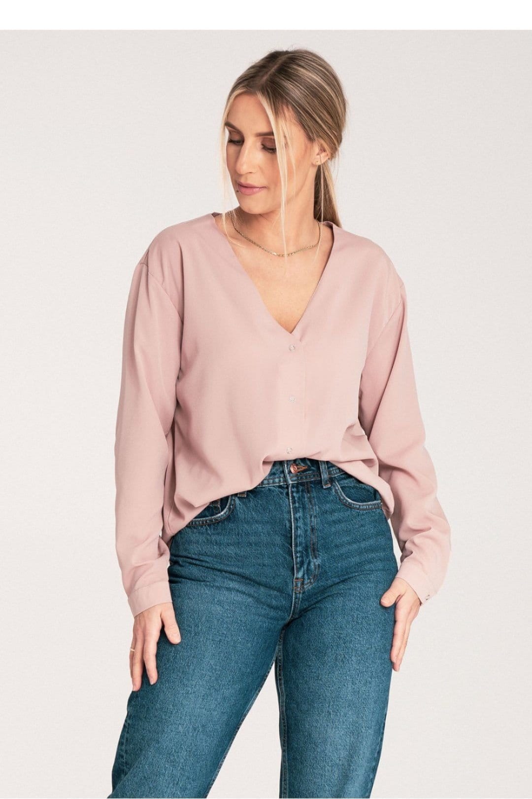 Love Lace Love Lace Women's Long Sleeve Press Stud Cuff Fastened Shirt in Dusty Pink - 4