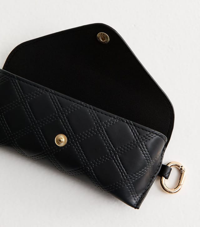 New Look Black Quilted Hardshell Popper Sunglasses Case New Look - 2