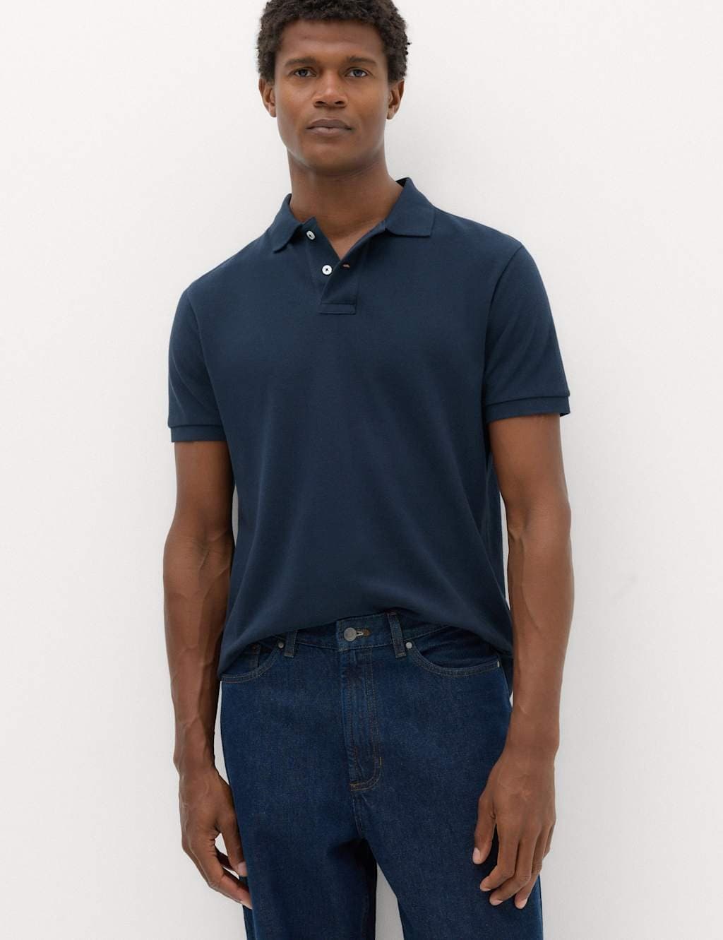 Marks & Spencer M&S The Perfect Cotton Slim fit Pique Polo Shirt Navy