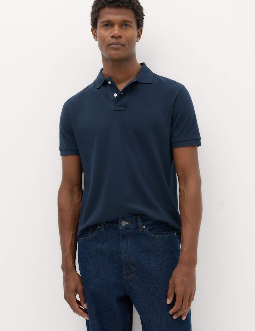 M&S Navy Cotton Slim Fit Polo Shirt