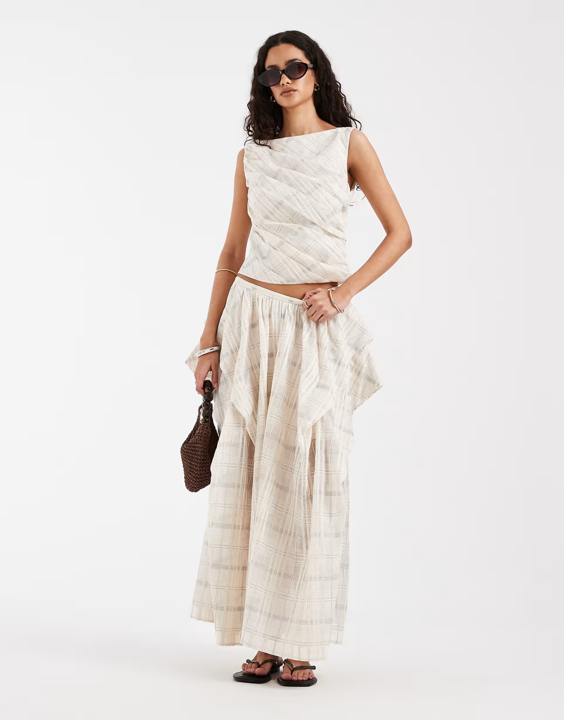 ASOS & Other Stories co-ord sheer organza maxi skirt with hanky hem in off white 