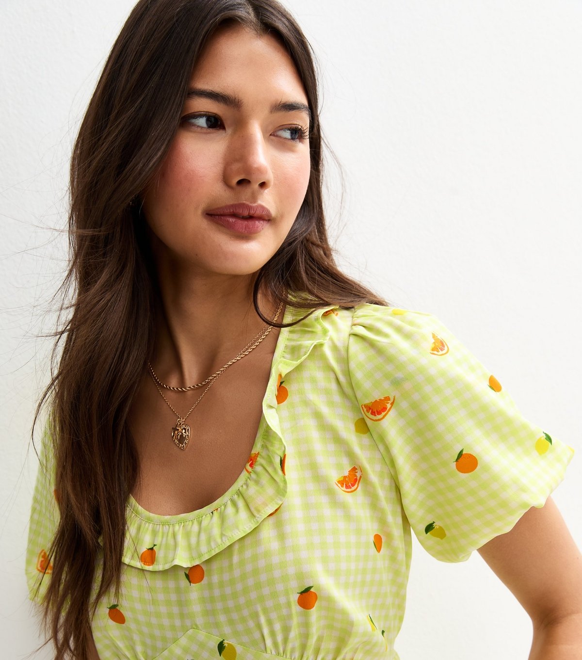 New Look Women's Yellow Fruit Print Frill Neck Mini Dress New Look - 2