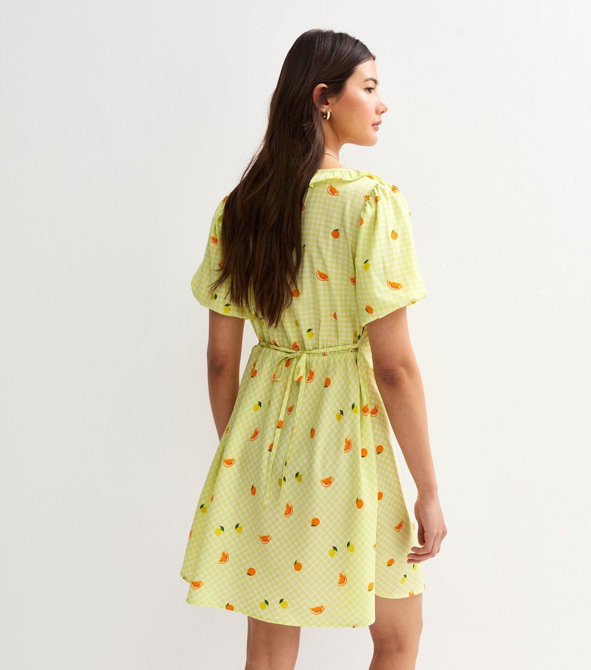 New Look Women's Yellow Fruit Print Frill Neck Mini Dress New Look - 4