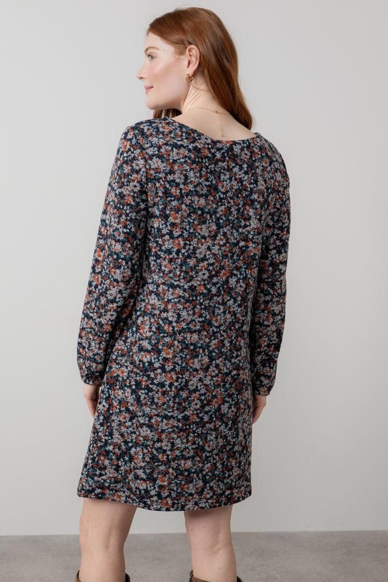 Lily & Me Lily & Me Women's Spruce Ditsy Print Boat Neck Swing Dress with Full length sleeves in Red - 4