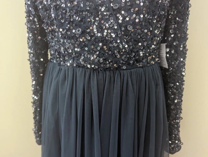 Maya Deluxe Maya Deluxe Navy Sequin Embellished Maxi Chiffon Dress UK 10 New