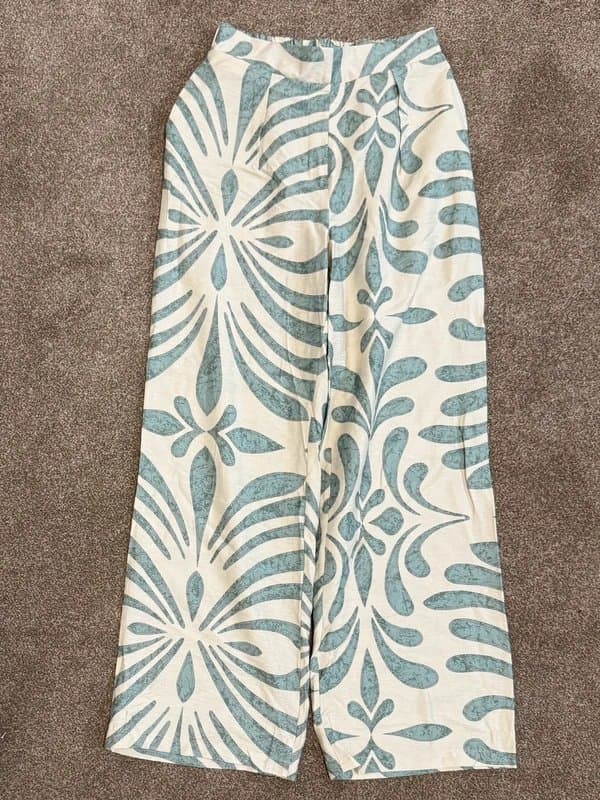 Primark Primark Tropical Print Wide Leg Trousers Green Beige Elastic Waist XS New With Tags