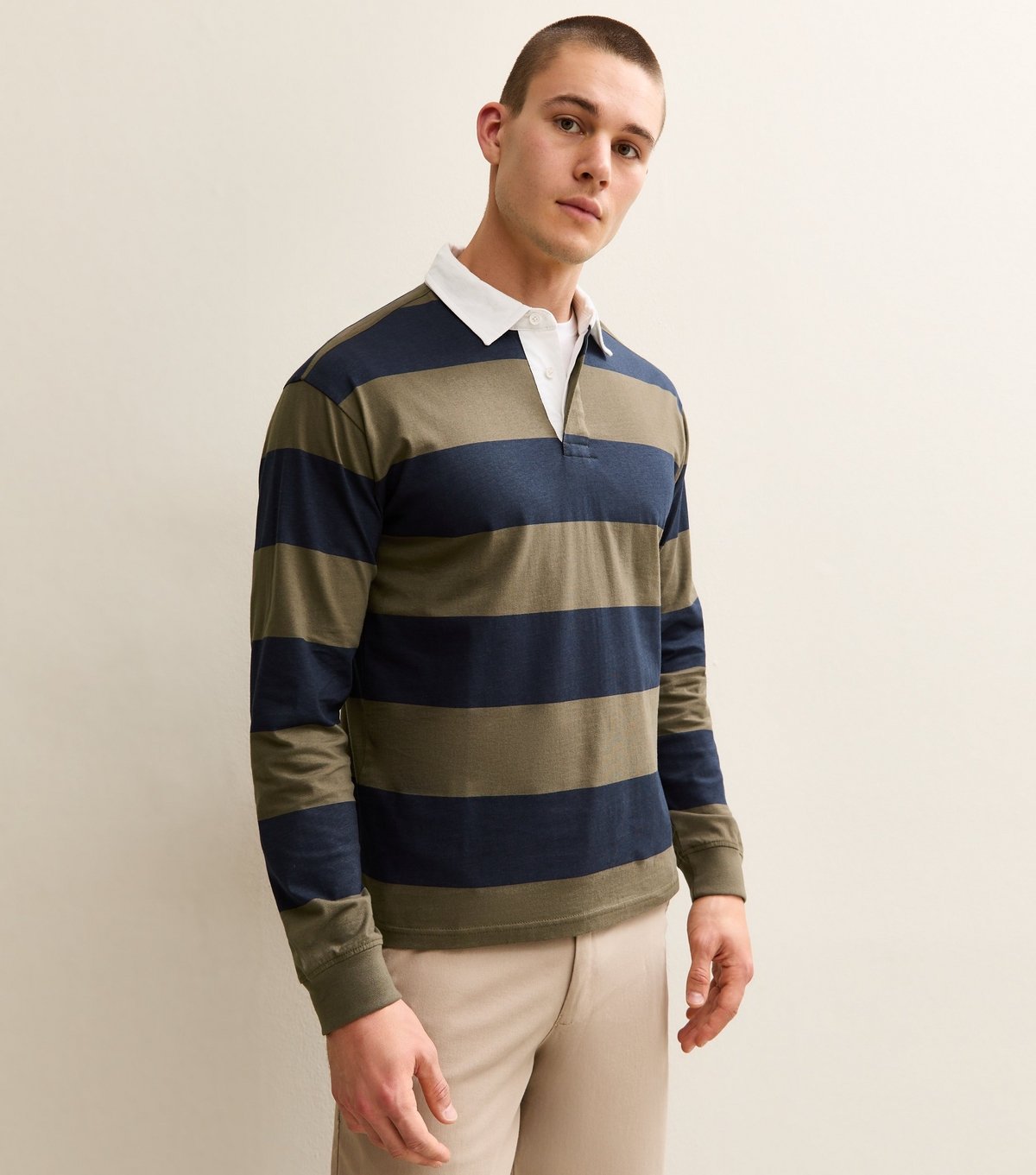 New Look Men's Navy Relaxed Cotton Striped Rugby Shirt New Look - 2