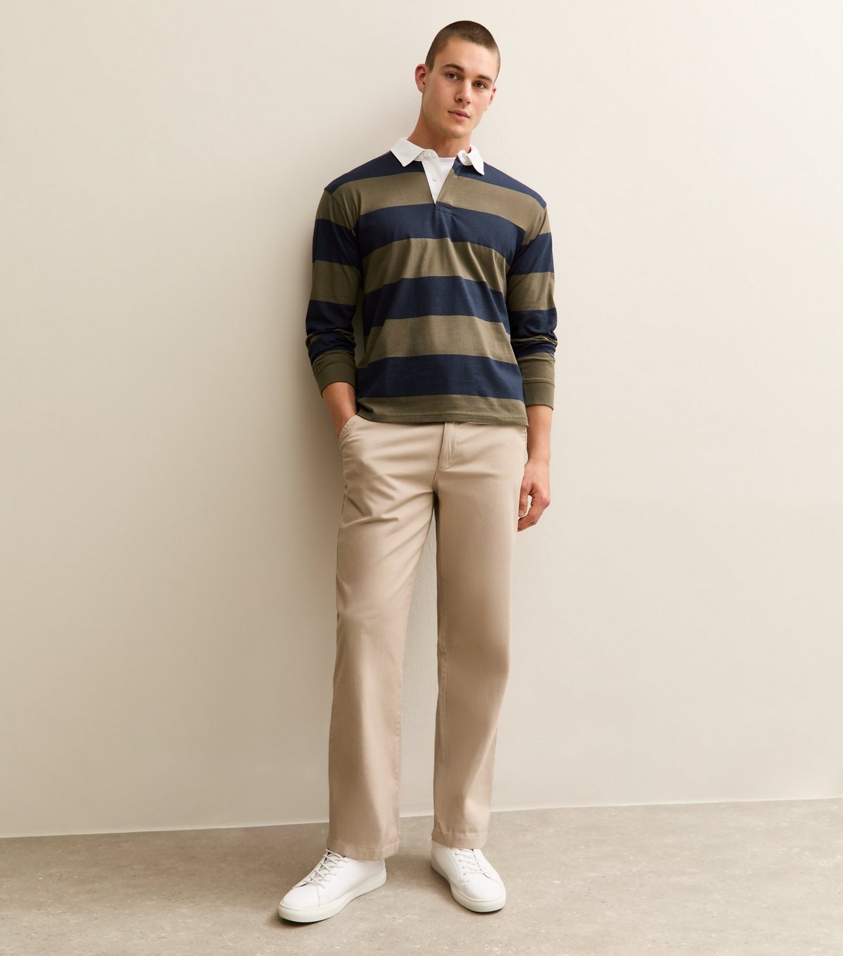 New Look Men's Navy Relaxed Cotton Striped Rugby Shirt New Look - 3