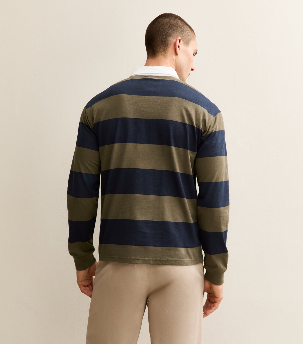 New Look Men's Navy Relaxed Cotton Striped Rugby Shirt New Look - 4