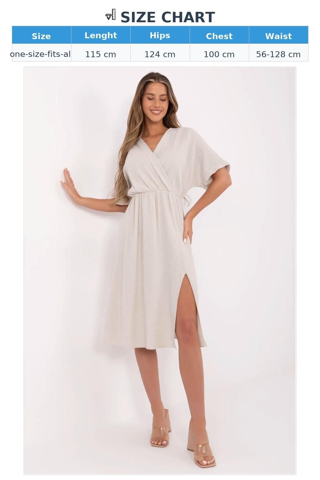 Love Lace Love Lace Women's Cotton Muslin Wrap Midi Summer Dress Style 212058 in Beige - 4