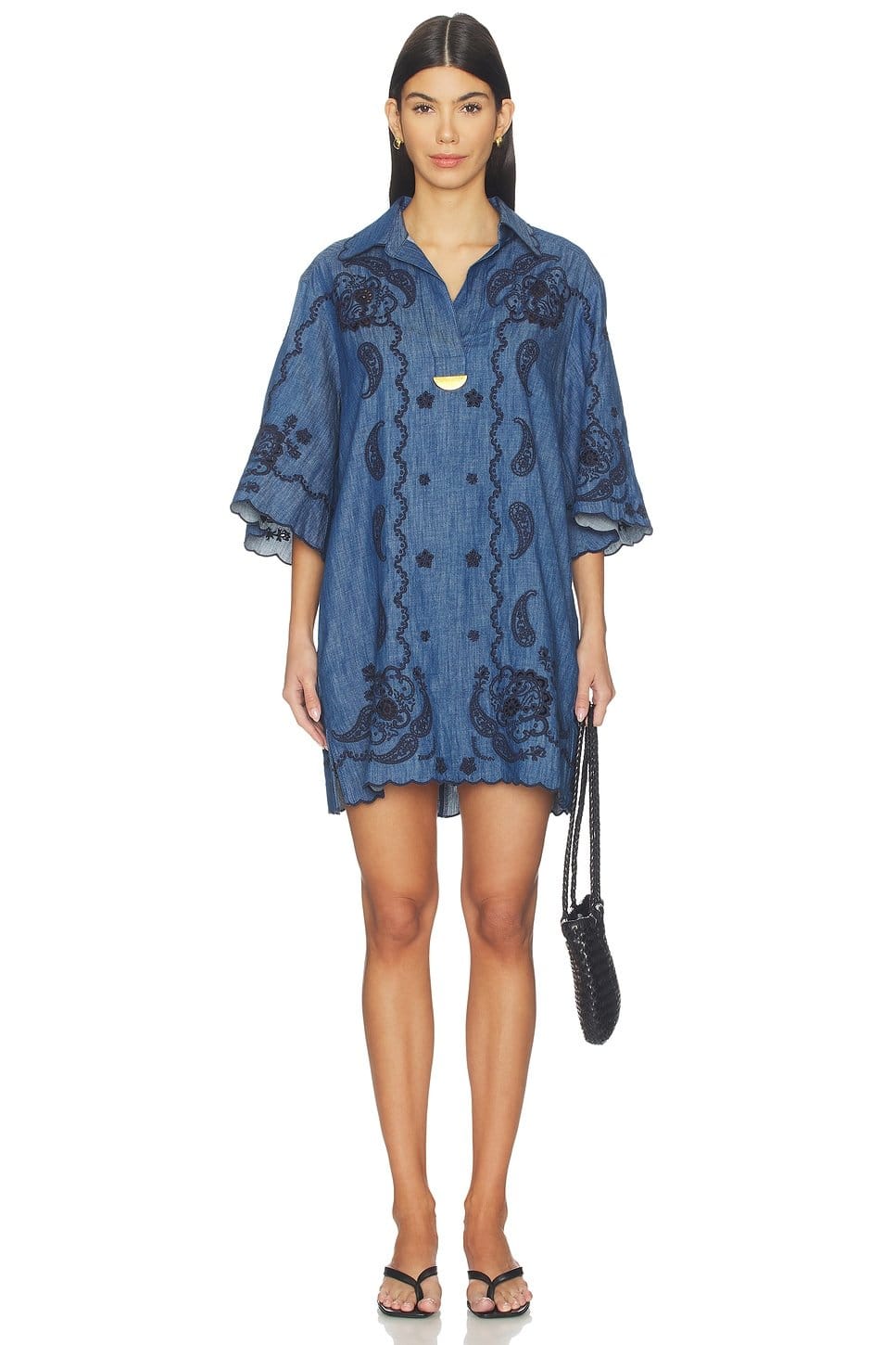 Revolve Aster Embroidered Denim Mini Dress