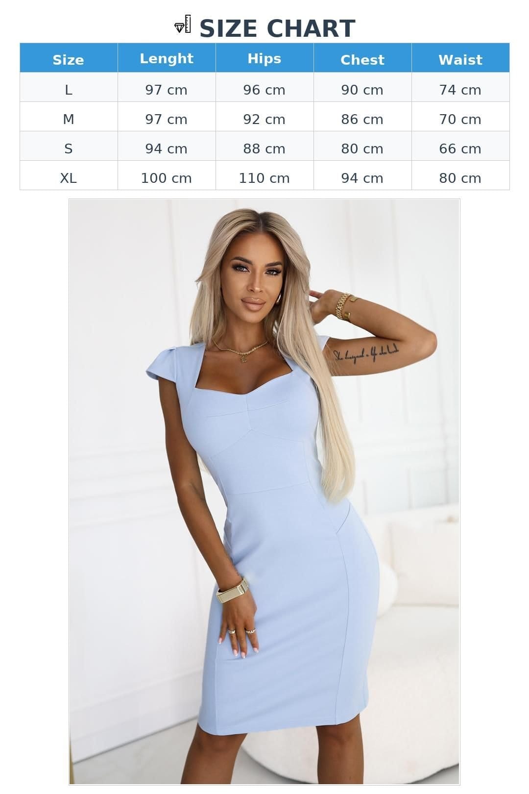 Love Lace Love Lace Women's Elegant Fitted Light Blue Short Sleeve Dress - 4
