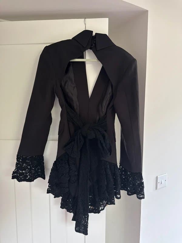 ASOS Black backless lace trim playsuit