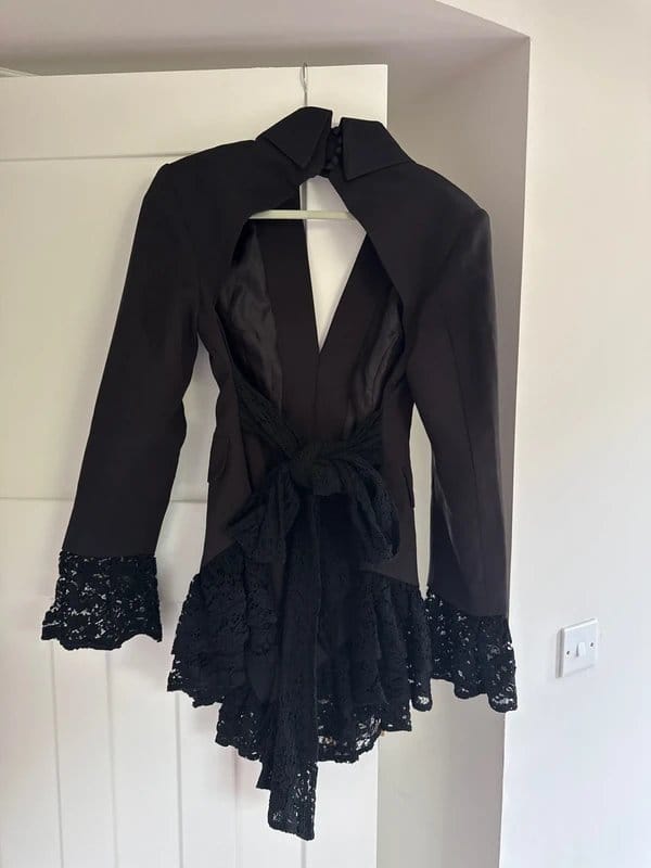 ASOS Black backless lace trim playsuit - 1