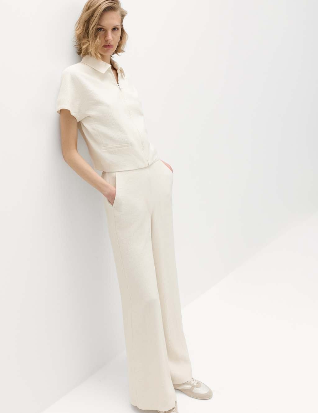 M&S Ivory Textured Straight Leg Trousers