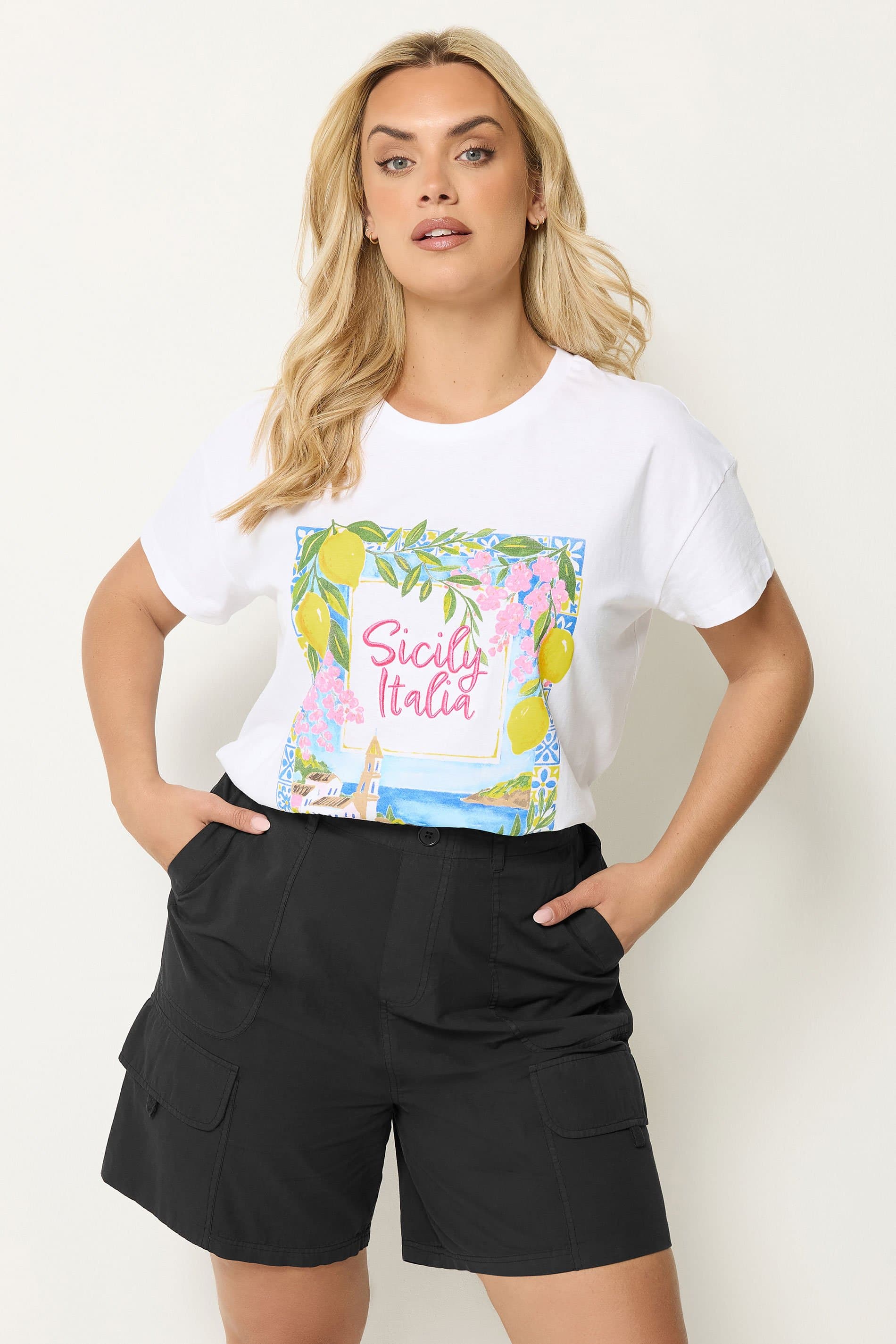 Yours Plus Size Black Poplin Cargo Shorts